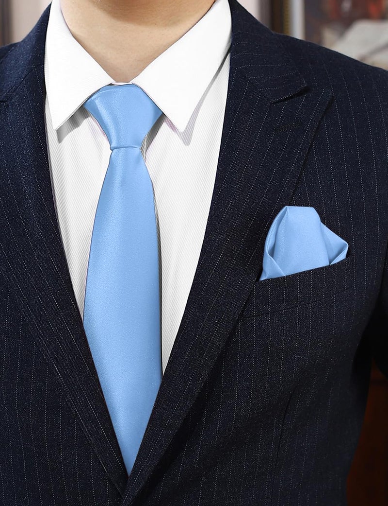 pensee Men's Tie Set Solid Pure Color 3.15" (8CM) Classic Formal Plain Necktie and Pocket Square Set For Men - Image 2